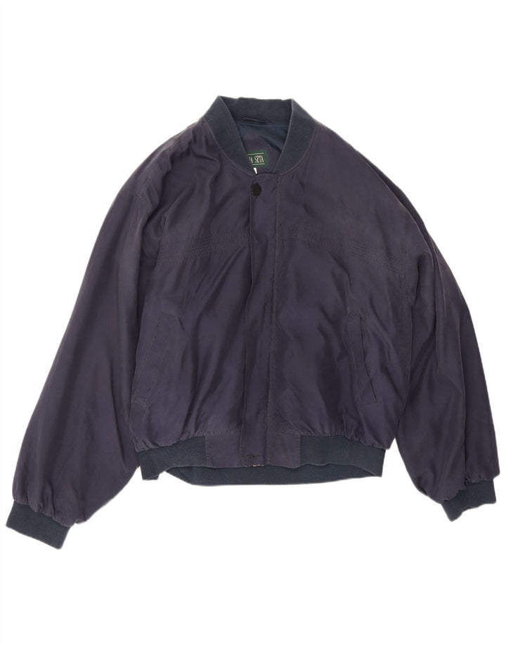 Vintage Mens Bomber Jacket UK 44 2XL Navy Blue Silk