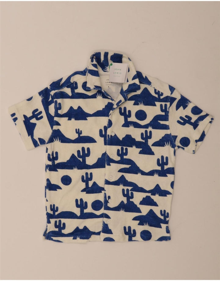 John Lewis Boys Abstract Pattern Short Sleeve Shirt 7-8 Years White Cotton