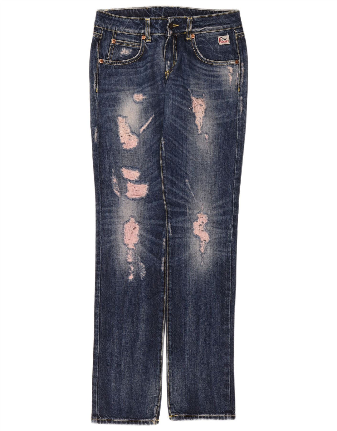Roy Rogers Womens Distressed Straight Jeans W26 L32 Blue Cotton