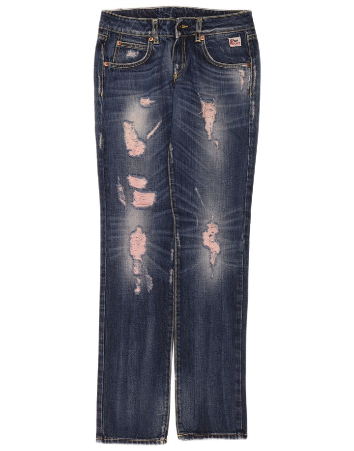 Roy Rogers Womens Distressed Straight Jeans W26 L32 Blue Cotton