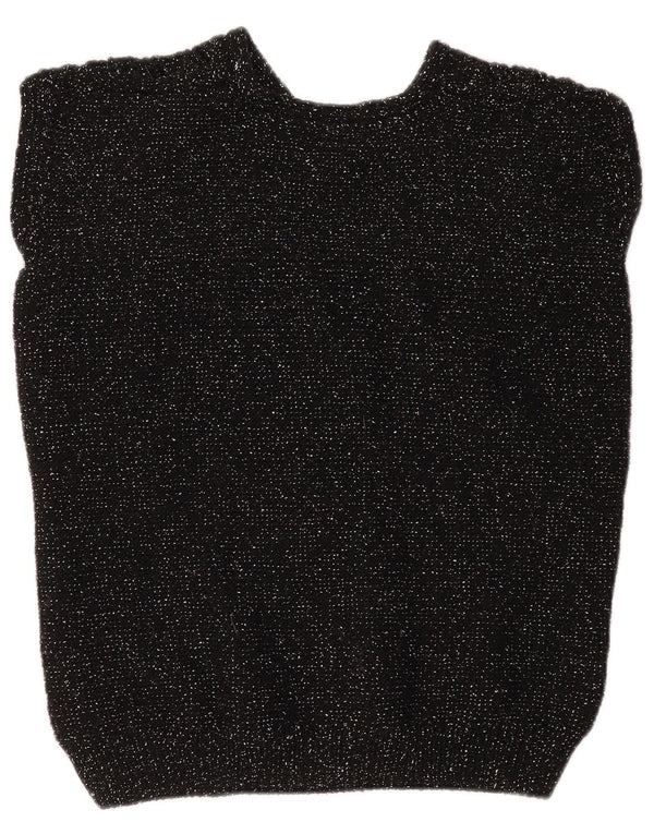 Vintage Damen Weste Tank Top UK 12 Medium Schwarz gefleckt