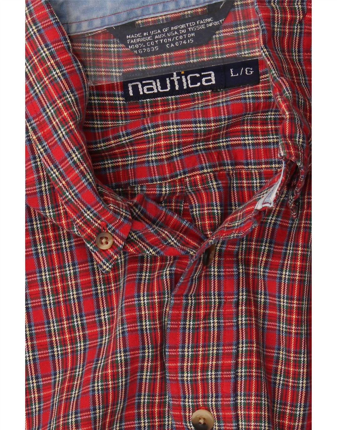 Nautica Mens Flannel Shirt Large Red Check Cotton