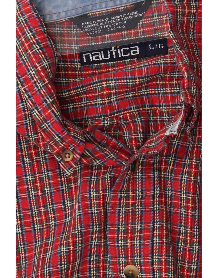Nautica Mens Flannel Shirt Large Red Check Cotton