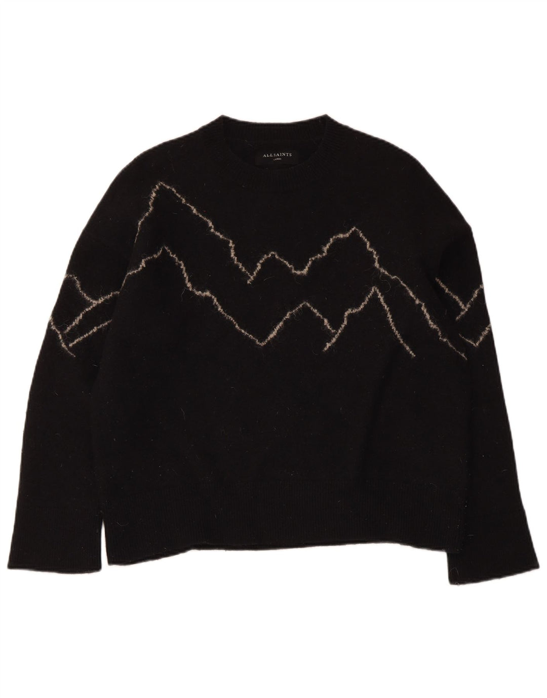 All Saints Womens Crew Neck Jumper Sweater UK 16 Large Black Wool