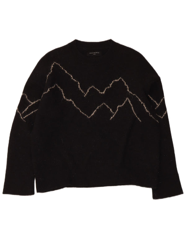All Saints Damen-Pullover mit Rundhalsausschnitt, UK 16, Größe L, schwarze Wolle