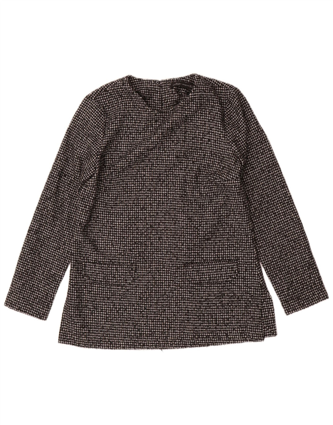Zara Womens Long Sleeve Blouse Top UK 10 Small Grey Houndstooth Acrylic