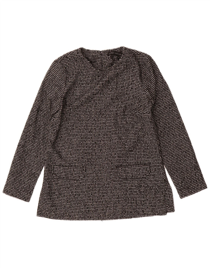 Zara Womens Long Sleeve Blouse Top UK 10 Small Grey Houndstooth Acrylic