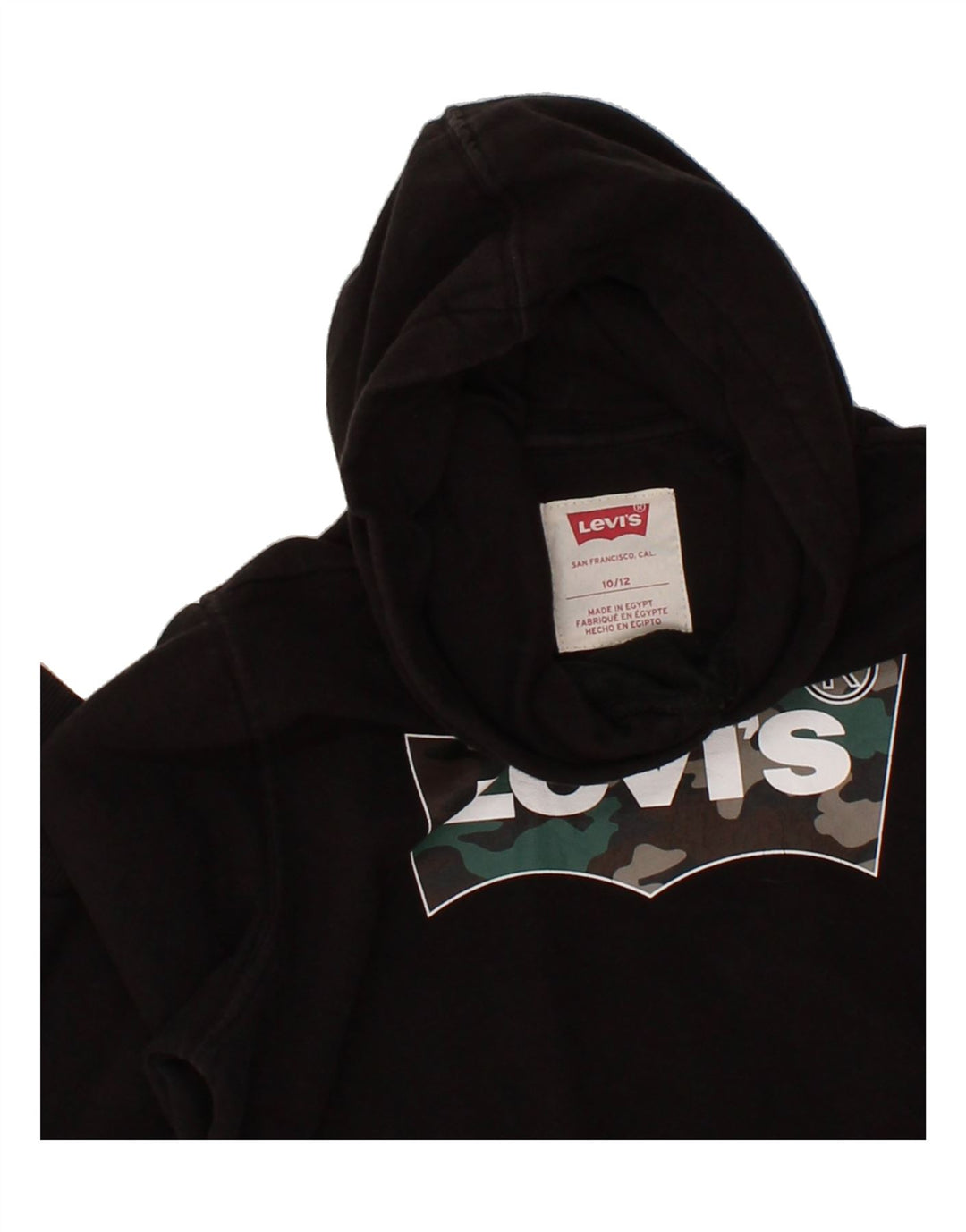 LEVI'S Boys Graphic Hoodie Jumper 10-11 Years Black Cotton Vintage Levi's and Second-Hand Levi's from Messina Hembry 