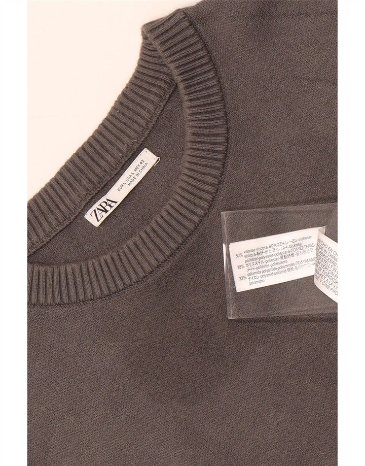 ZARA Pull à col rond pour homme Large Gris Viscose