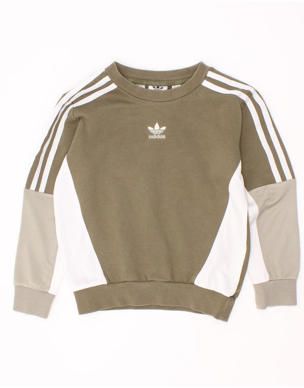 Felpa Adidas da bambino, 5-6 anni, in cotone color block color kaki