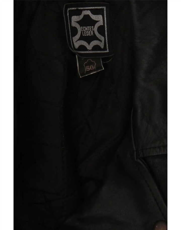 Vintage Herre Military Læder Biker Jacket IT 50 Medium Sort