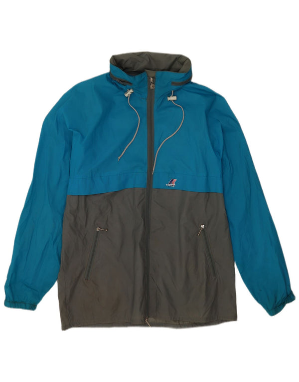 Jaqueta de chuva masculina K-Way UK 40 grande azul colorblock poliamida
