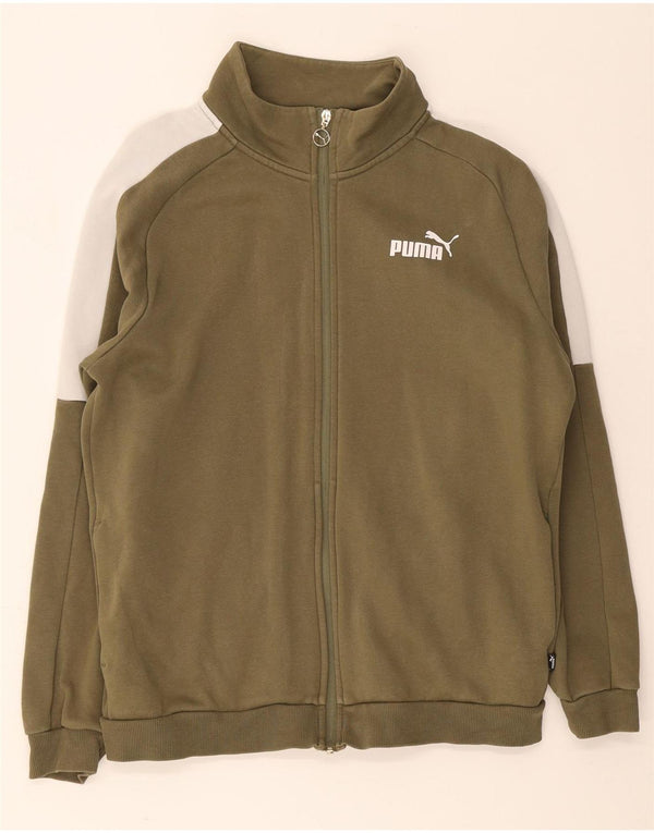 Puma Mens Tracksuit Top Jacket Medium Khaki Colourblock Cotton
