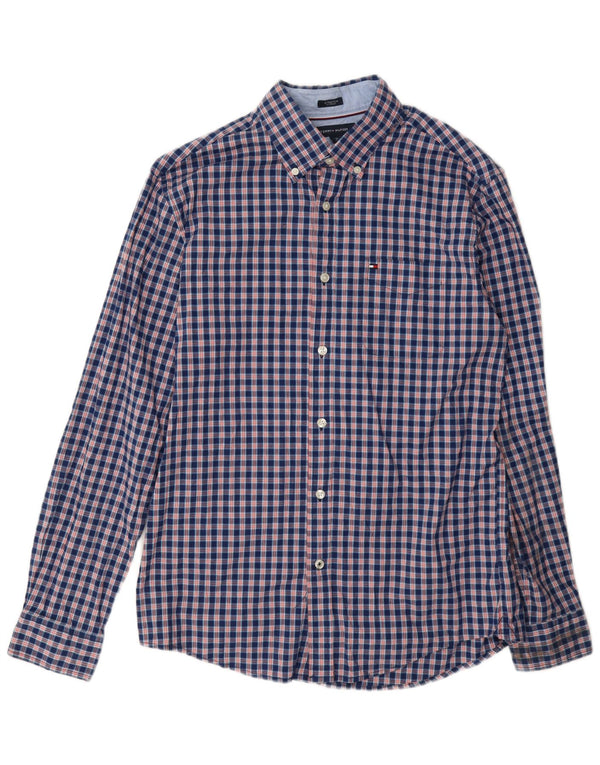 Tommy Hilfiger Mens Shirt Medium Navy Blue Check Cotton