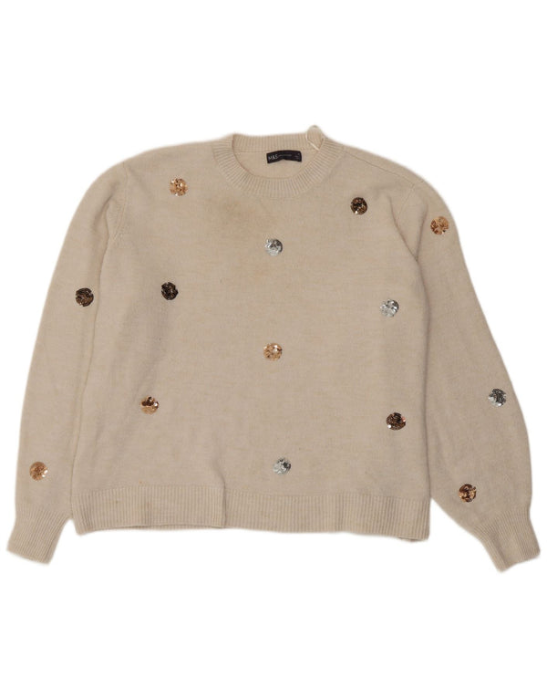 Женский джемпер с круглым вырезом Marks & Spencer UK 18 XL Off White Spotted