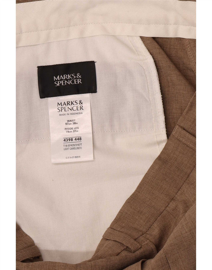 MARKS & SPENCER Mens Straight Suit Trousers W38 L31 Beige Polyester