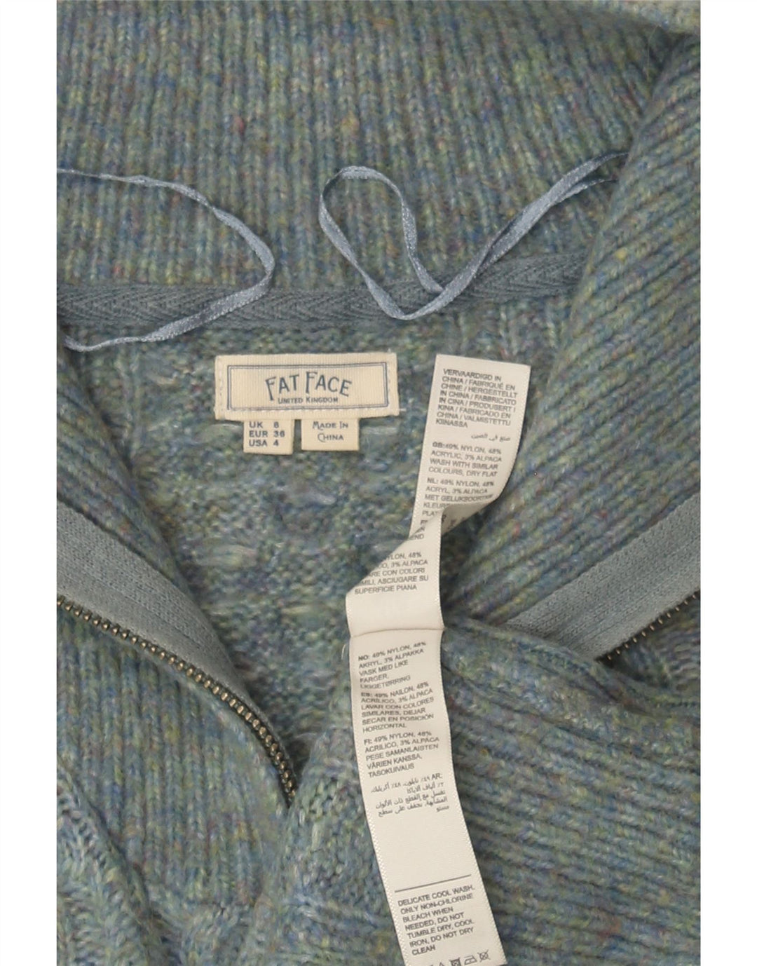 FAT FACE Womens Oversized Zip Neck Jumper Sweater UK 8 Small Blue Nylon Vintage Fat Face and Second-Hand Fat Face from Messina Hembry 