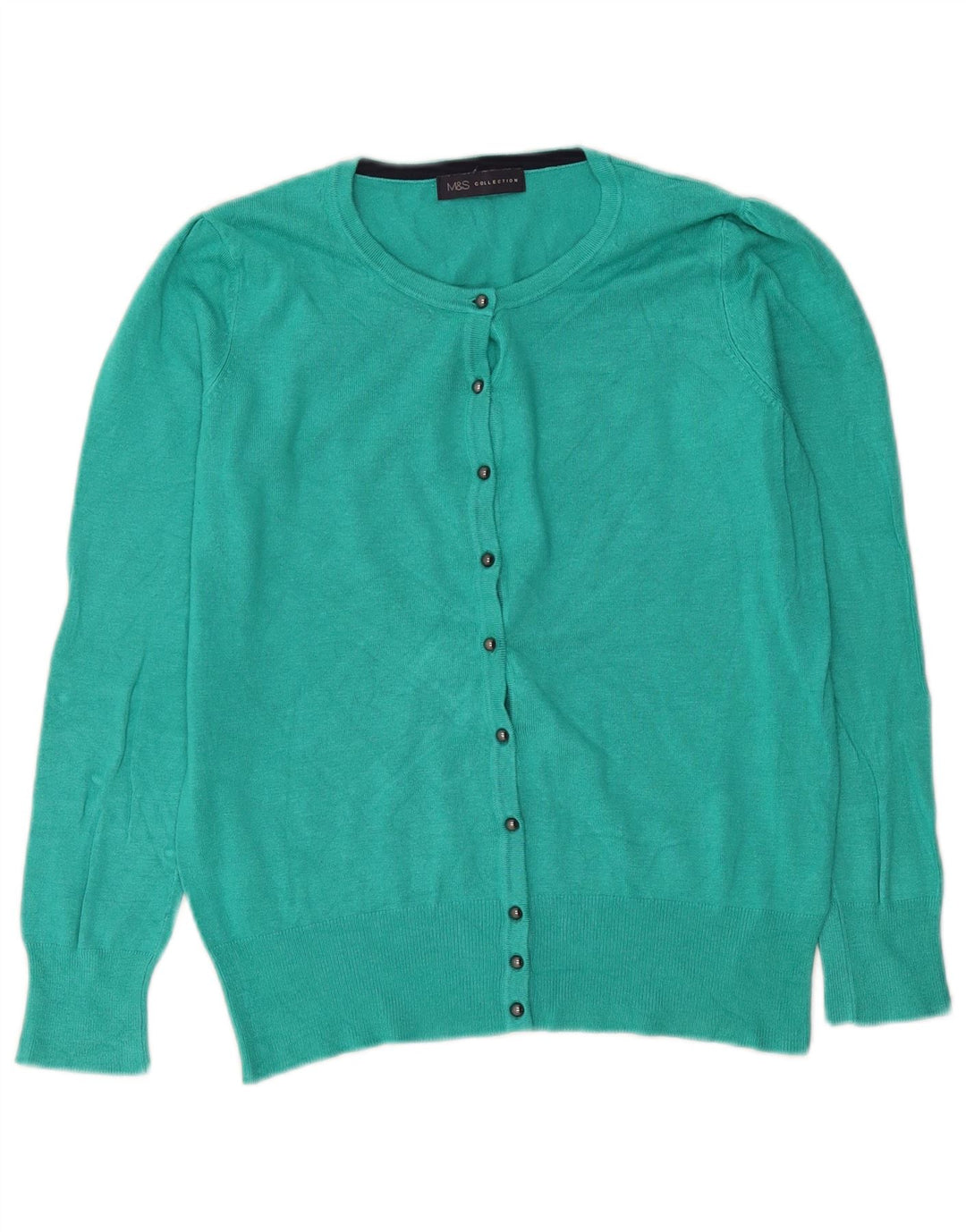 Marks & Spencer dame cardigan sweater UK 12 Medium turkis viskose