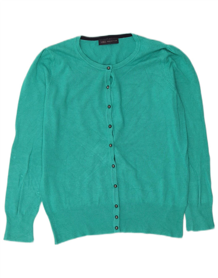 Marks & Spencer dame cardigan sweater UK 12 Medium turkis viskose