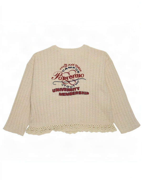 Portofino Girls Oversized Graphic Cardigan Sweater 9-10 Years White Cotton