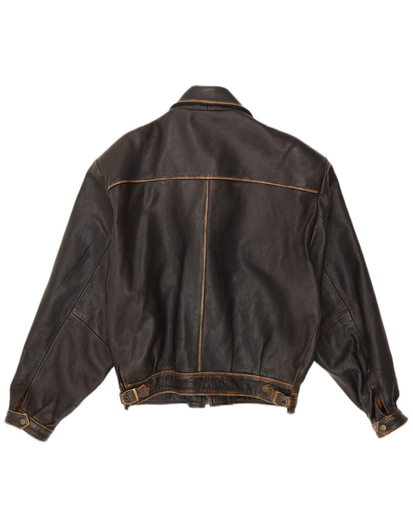 Vintage hombres suelto ajuste bombardero chaqueta de cuero Reino Unido 38 cuero negro medio