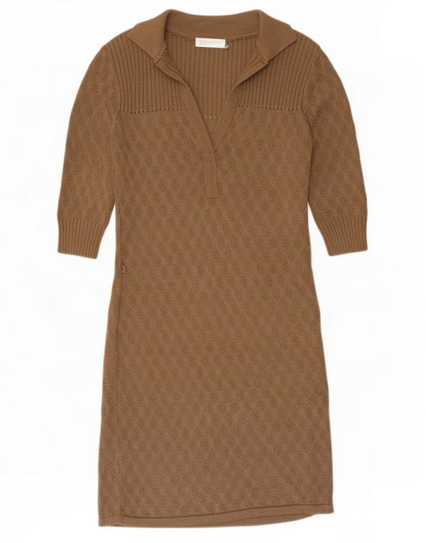 Topshop Vestido tipo jersey de manga 3/4 para mujer UK 10 Small Beige Acrílico
