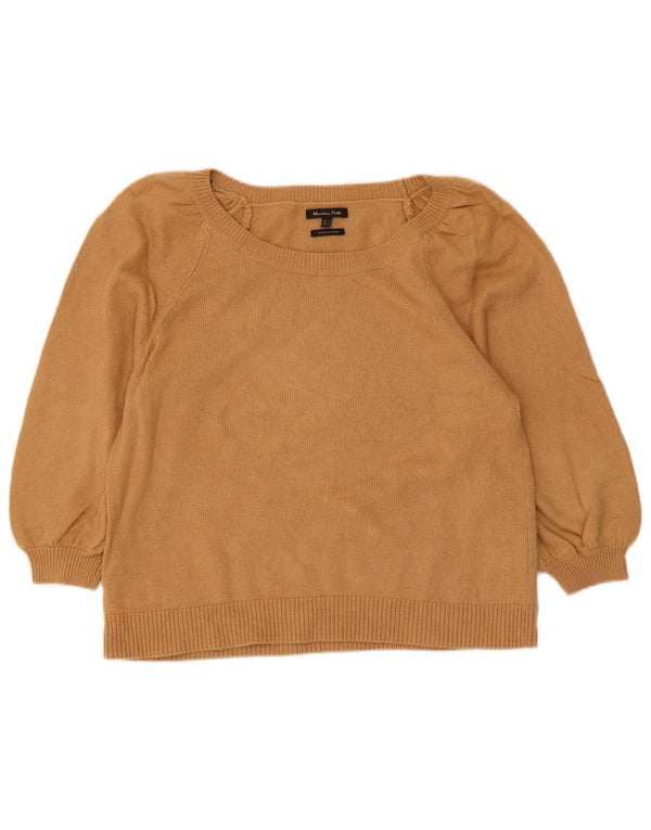 Zara Womens Crop 3/4 Sleeve Boat Neck Jumper Sweater UK 10 Small Beige