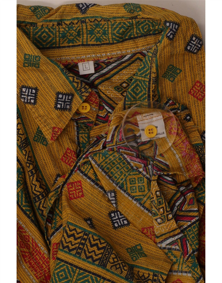 VINTAGE Mens Shirt Large Multicoloured Geometric Cotton