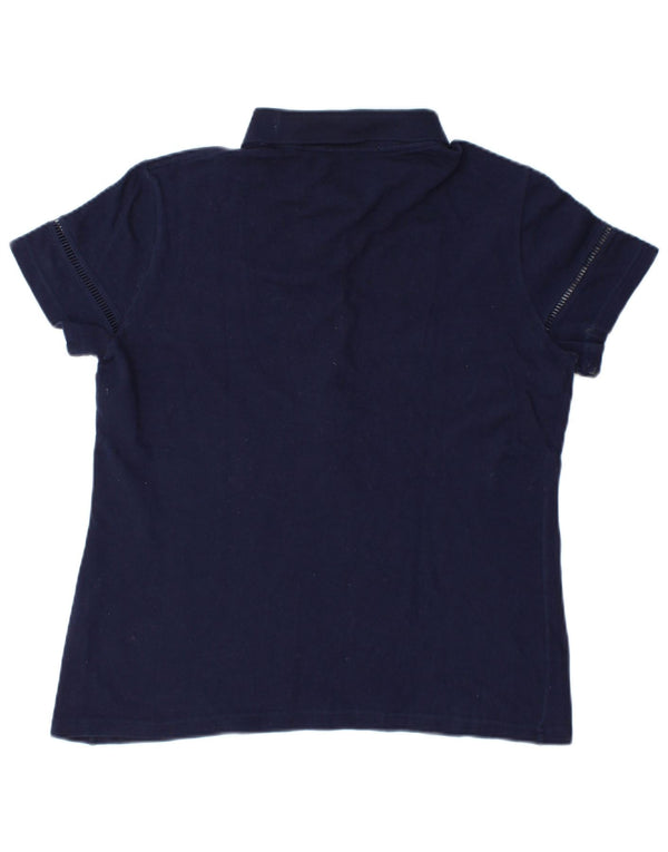 Camisa polo feminina Lacoste tamanho 46 XL azul marinho algodão