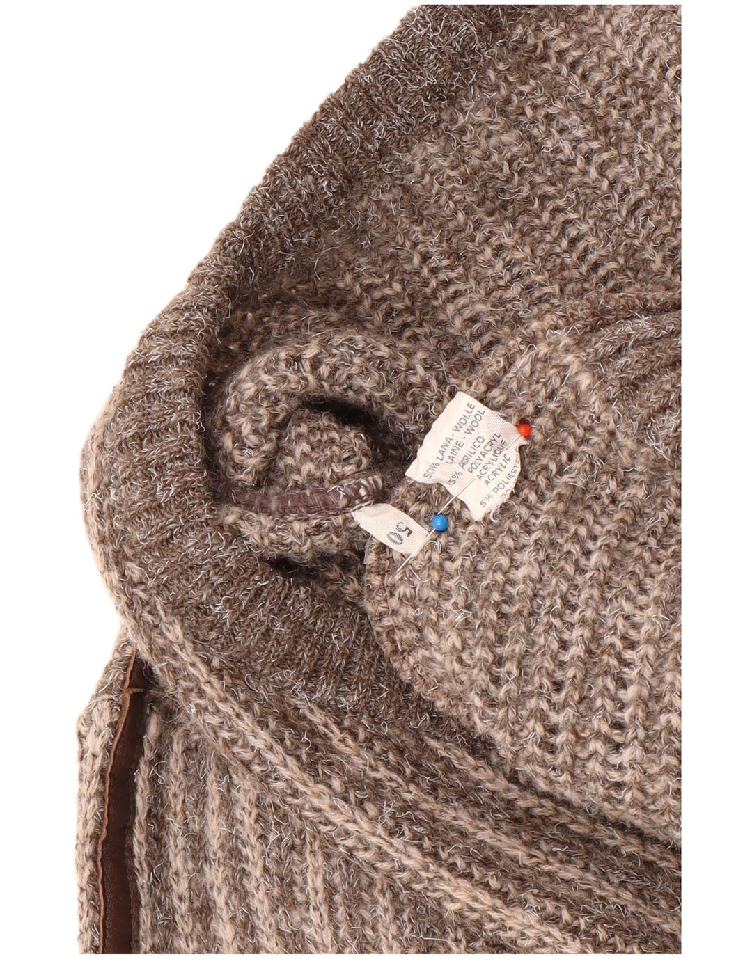 Vintage Mens V-Neck Jumper Sweater IT 50 Medium Brown Striped Wool
