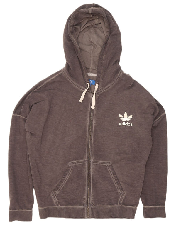 Adidas Pull à capuche zippé surdimensionné graphique pour femme UK 10 Petit coton gris
