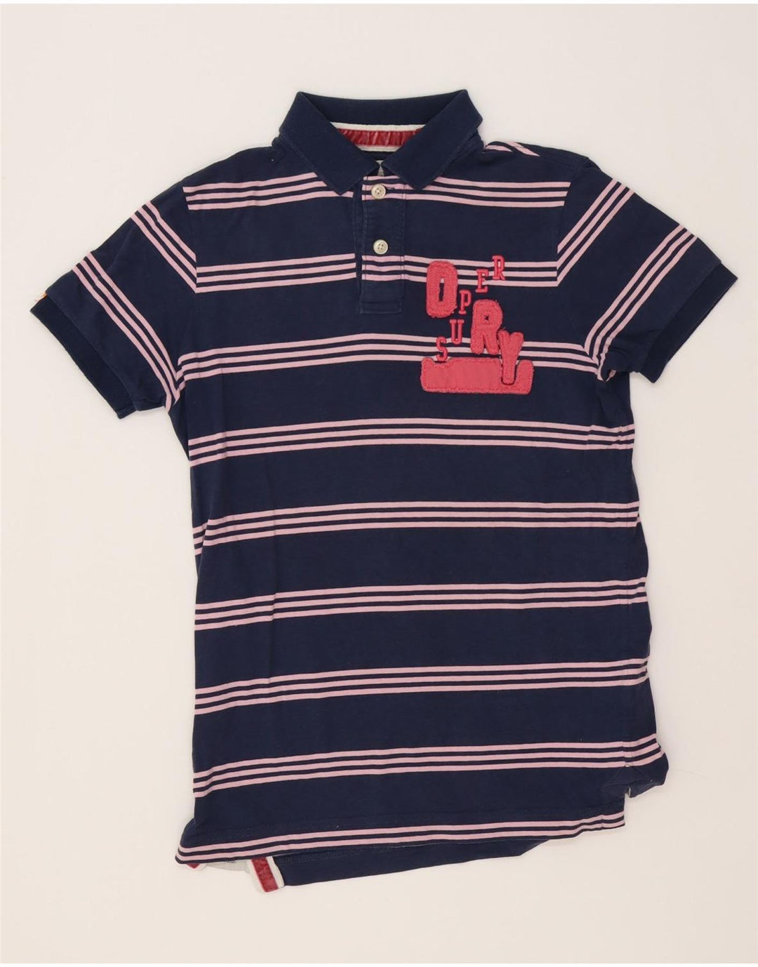 Superdry Mens Graphic Polo Shirt Medium Navy Blue Striped Cotton