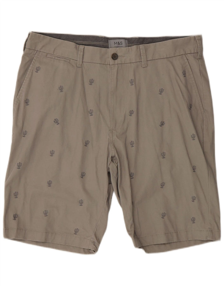 MARKS & SPENCER Pantaloncini chino da uomo W36 grandi cotone maculato grigio