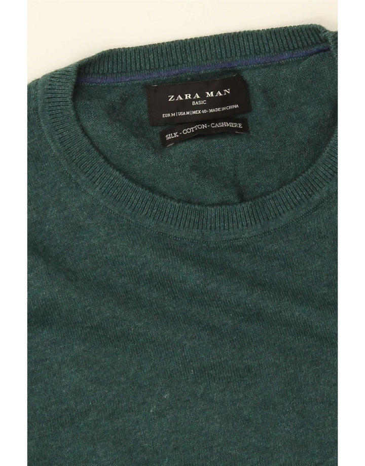 Zara Herren-Pullover mit Rundhalsausschnitt, mittelgrüne Seide