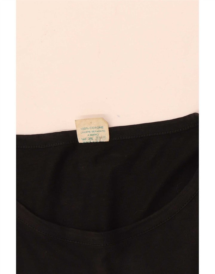 Vintage Womens Graphic Top 3/4 Sleeve UK 14 Medium Black Cotton