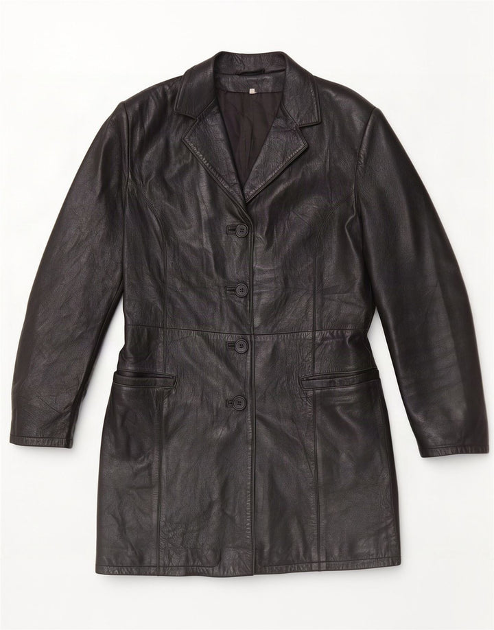 Suprema Womens Leather Coat IT 44 Medium Black