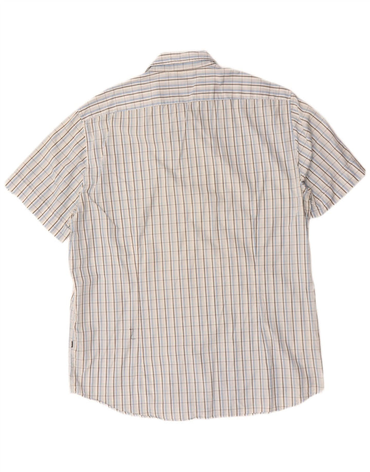 Hugo Boss Mens Short Sleeve Shirt XL Blue Check Cotton