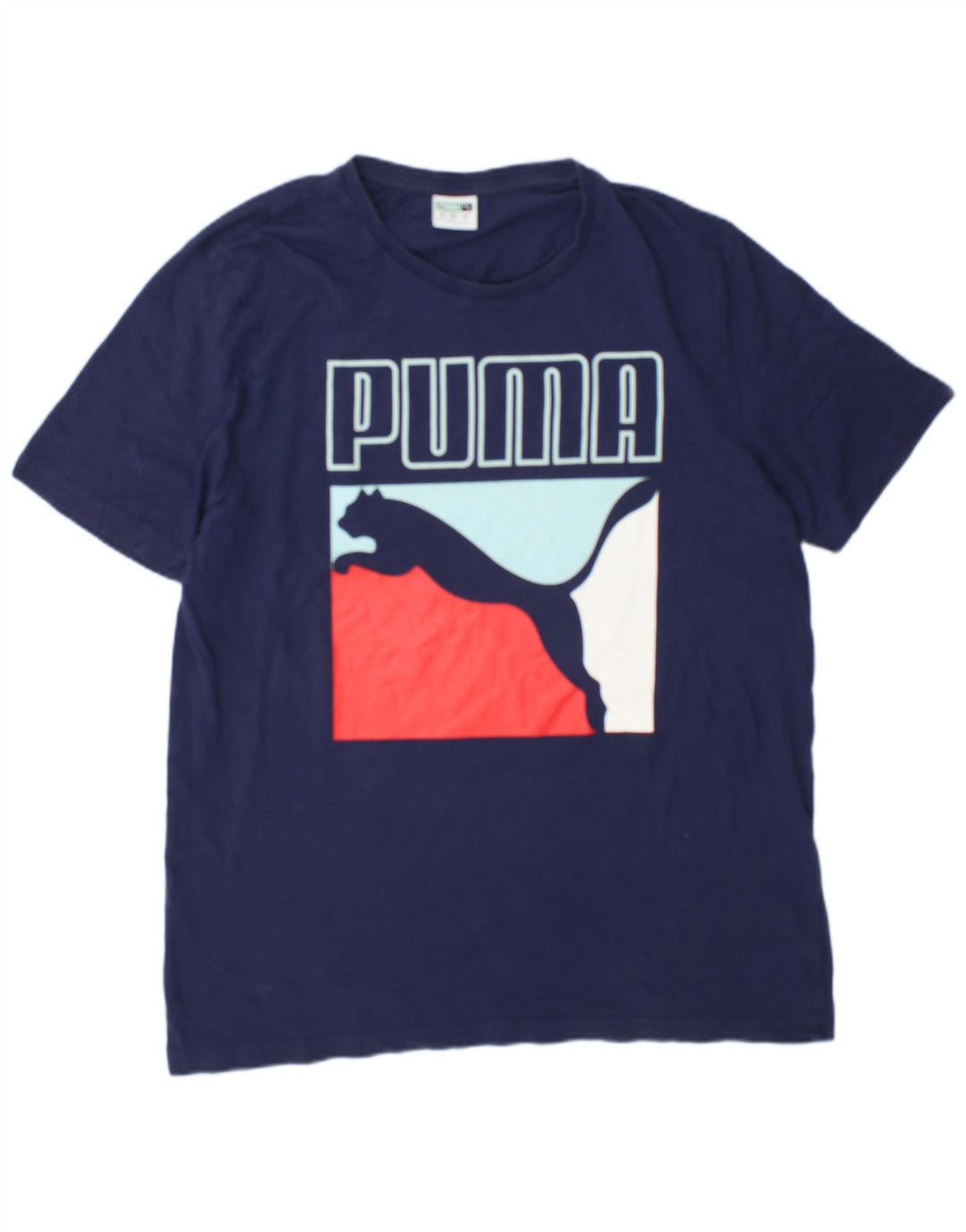 Puma Mens Graphic T-Shirt Top Large Navy Blue Cotton