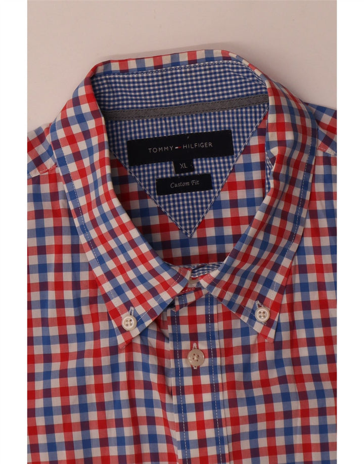 Tommy Hilfiger Mens Short Sleeve Custom Fit Shirt XL Red Gingham