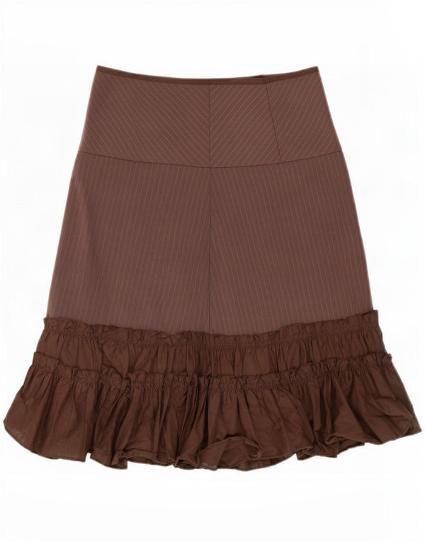 Zara Womens A-Line Skirt Small W26 Brown Pinstripe Cotton