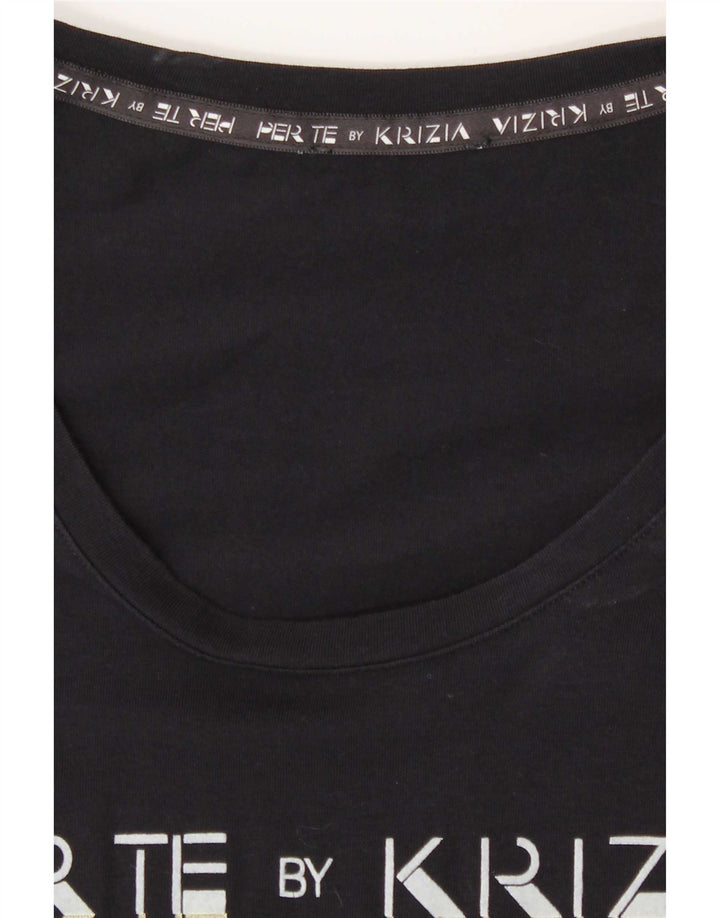 Perte by Krizia Womens Regular Graphic T-Shirt Top UK 12 Medium Navy Blue