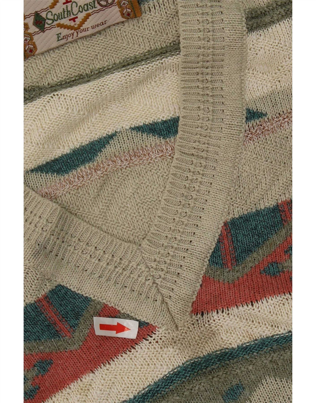 South Coast Mens Regular Fit Jumper Sweater Large Beige Geometric Retro