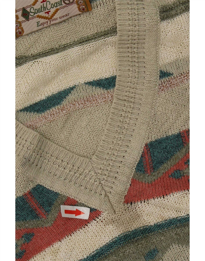 South Coast Mens Regular Fit Jumper Sweater Large Beige Geometric Retro