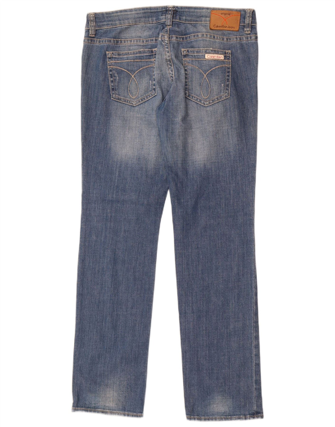 Calvin Klein Womens Distressed Straight Jeans W33 L32 Blue Cotton