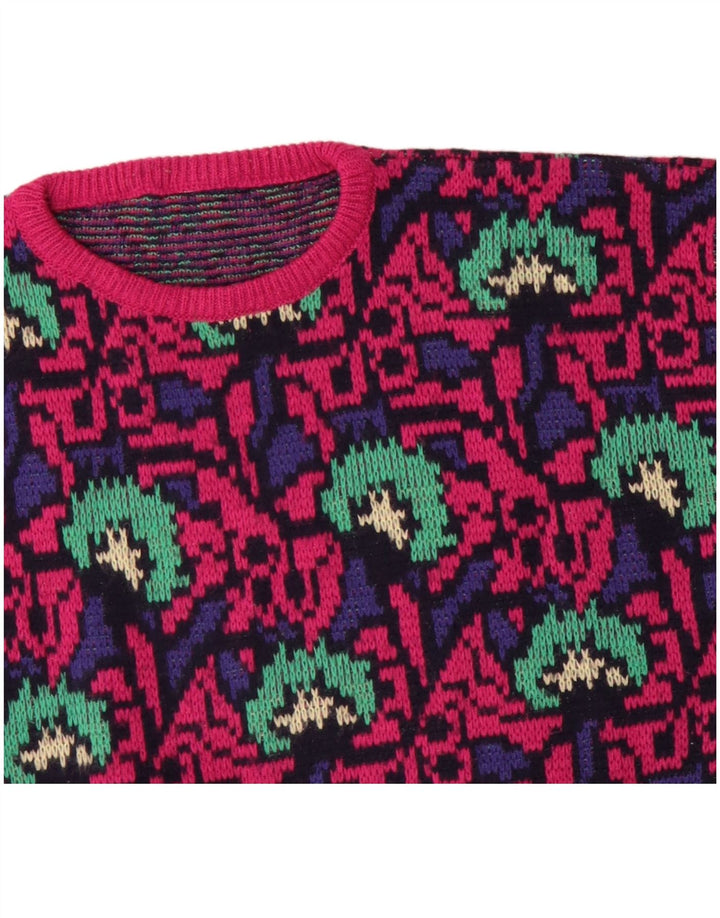 VINTAGE Womens Abstract Pattern Crew Neck Jumper Sweater UK 16 Large Pink