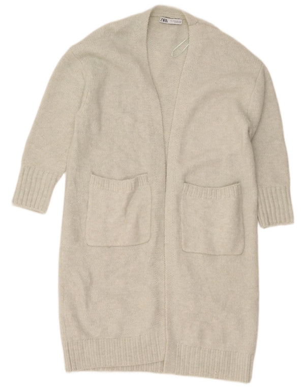 Zara Womens Oversized Longline Open Cardigan Sweater UK 6 XS Grå Polyester