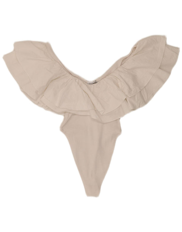 Zara Womens Ruffle Body UK 8 Petit Coton Blanc