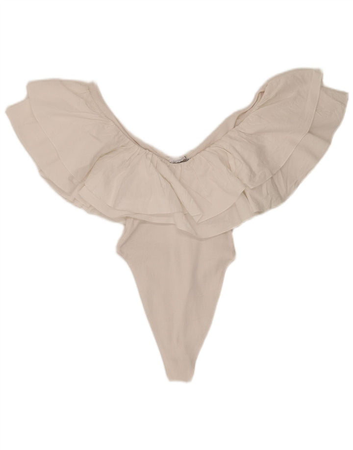 Body Zara da donna con volant UK 8 piccolo cotone bianco
