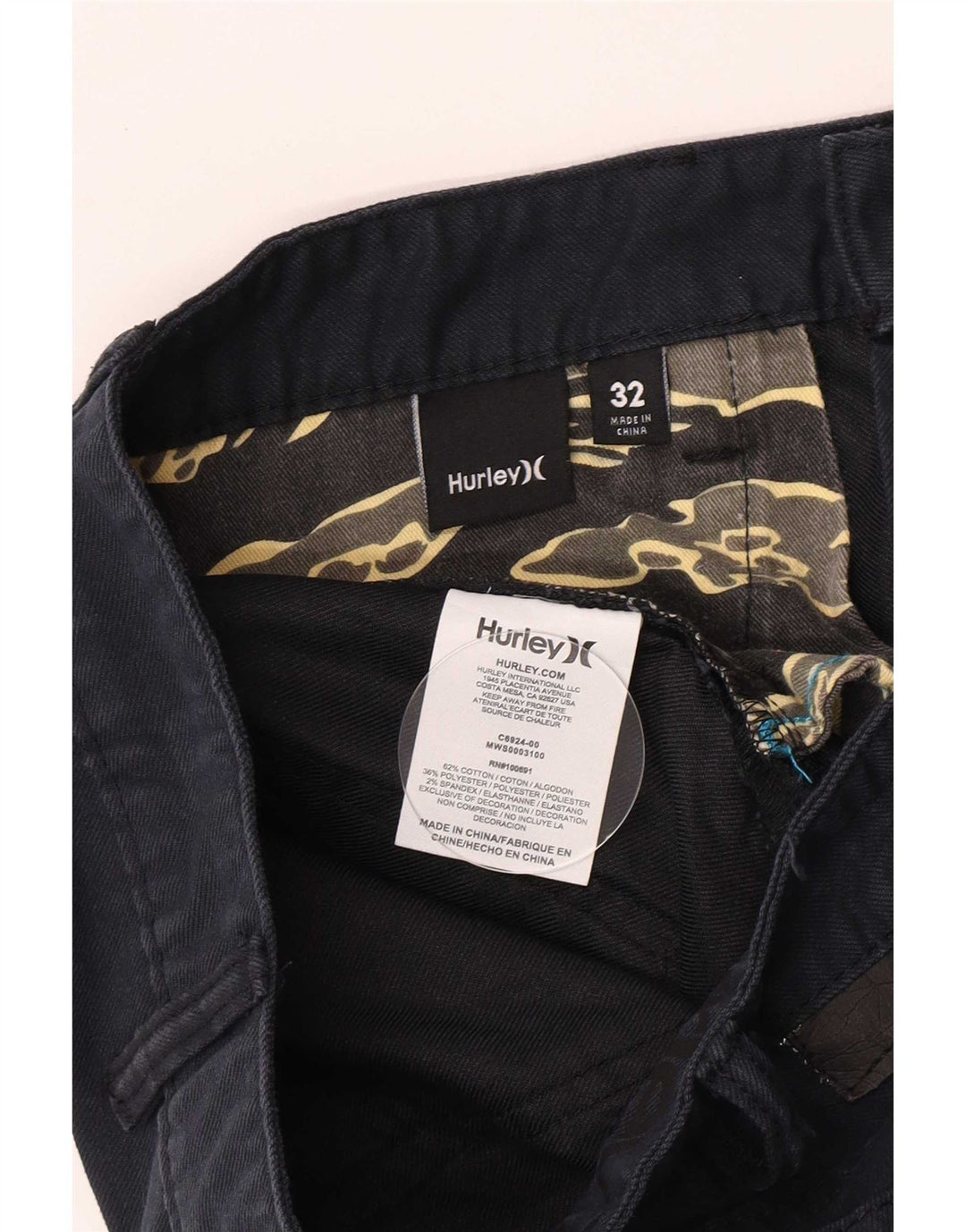 Hurley Mens Casual Shorts W32 Medium Navy Blue Cotton