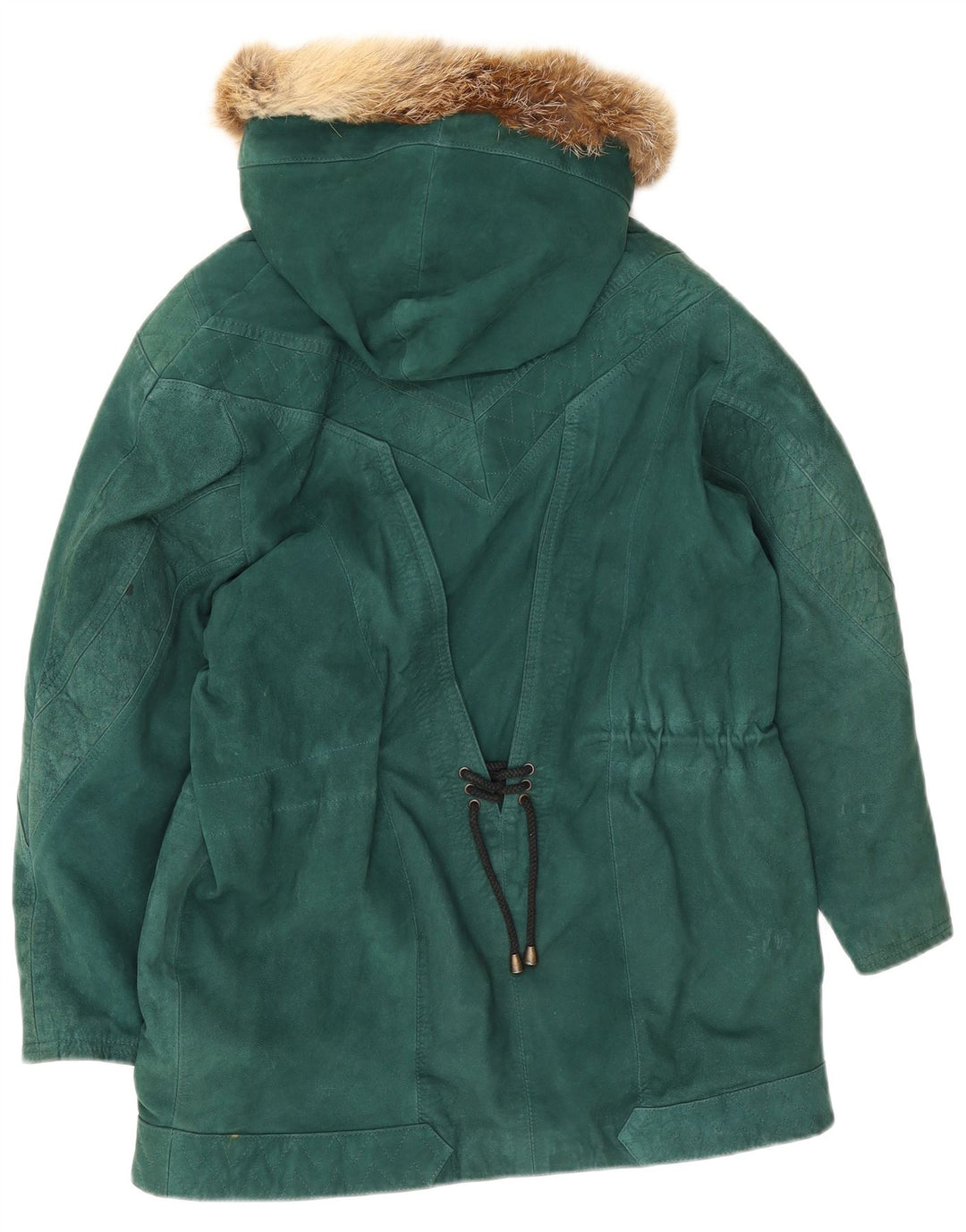 Vintage Womens Suede Oversized Parka Jacket IT 40 Small Green Leather